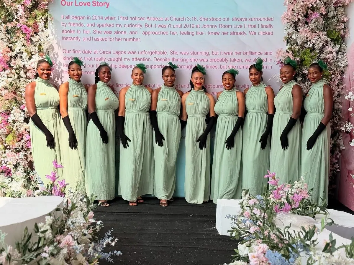 Anara ushers in sage-green gowns welcoming guests at a wedding